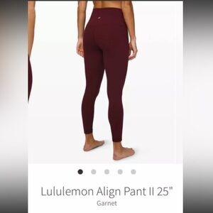 Lululemon align pant II 25” ankle legging women’s size 4 garnet
